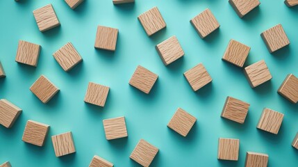 Abstract Wooden Blocks Pattern on Teal Background: Minimalist Design and Texture