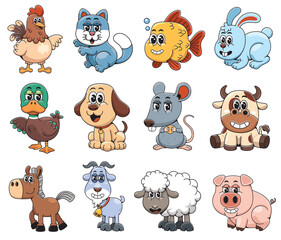 Cartoon animals farm Illustration playful cheerful