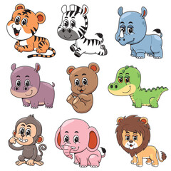 Vector illustration of Cute cartoon wild animals character