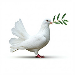 Fototapeta premium white dove holding olive branch symbol of peace isolated on white background