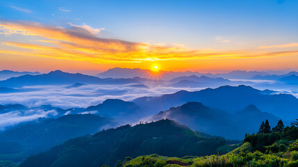 Obraz premium Cloud Sea Sunrise Forest Morning Sunlight Natural Landscape 