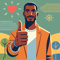A professional-looking man in a business suit giving a confident thumbs-up, with a friendly expression, in a modern flat vector style