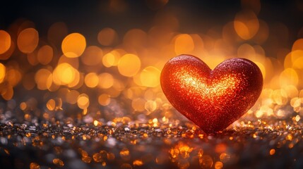 Valentine day red cute heart shape on vibrant golden background plain 