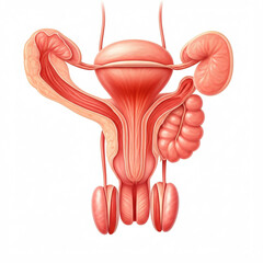 detailed illustration of the female reproductive system in pink and red against a white background