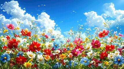 Vibrant Wildflowers Bloom Under a Sunny Sky