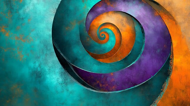 Abstract mix of teal, orange, and purple swirls with a rough, grungy texture for a playful look.