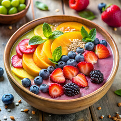 A Colorful and Delicious Smoothie Bowl with Fresh Fruit and Berries.