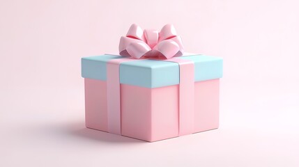 Fototapeta premium Pastel pink gift box with light blue top and pink ribbon.