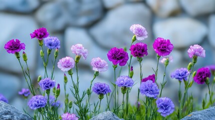 Fototapeta premium A garden filled with colorful carnations swaying gently in the breeze.