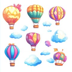 Colorful Hot Air Balloons Floating in Sky Cartoon Illustration