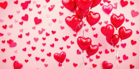Obraz premium Heart-shaped balloons float in a field of hearts, a romantic and whimsical display of affection.
