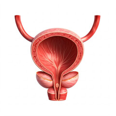 3d illustration of human bladder anatomy with internal structure  in pink and red tones  isolated on a white background
