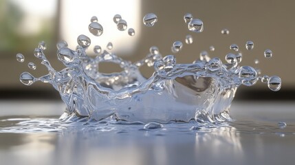 A dynamic splash of water captured mid-air with drops scattering in all directions.
