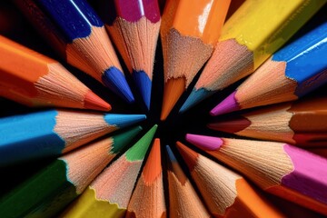 Colorful Pencils Arranged in a Circular Pattern
