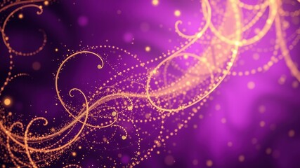 Abstract purple and golden swirls with bokeh effect, creating a dreamy and magical atmosphere.