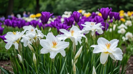 Fototapeta premium A lily garden captured with a soft focus effect highlighting the colors.