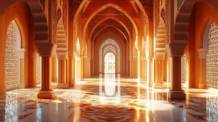 Sunlit Colonnade In An Ornate Islamic Building