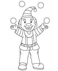 Cute cartoon hand drawn vector joker coloring age.