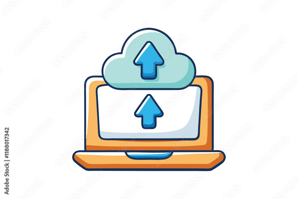 Wall mural cloud upload icon illustration in vibrant colors with an arrow pointing up, symbolizing digital stor