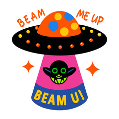 A flat sticker of ufo abduction