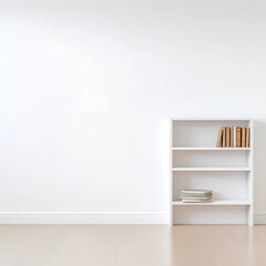 Fototapeta premium Minimalist White Bookshelf: Bright and Organized Space