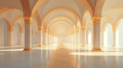 Fototapeta premium Elegant gold accented arched hallway with pillars