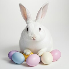 Obraz premium White Easter Bunny with Colorful Eggs
