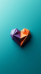 Elegant valentine heart crafted from colorful paper origami, placed on a vibrant blue background with plenty of space for promotional text, bright and cheerful