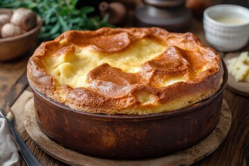 Creamy Potato Gratin, rustic kitchen, baked, cheese, food photography