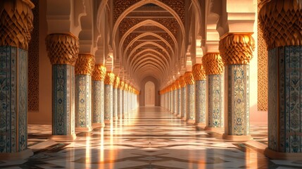 Ornate Columns Line A Sunlit Palace Corridor