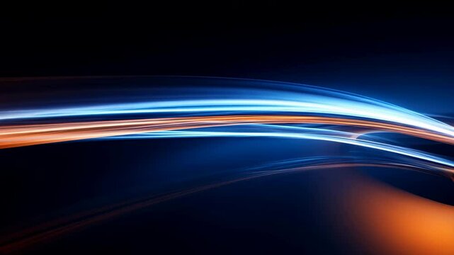 Movement abstract of light indigo and orange, bold dynamic line wave technology digital network background.