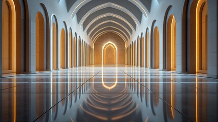 Fototapeta premium Illuminated Mosque Hallway Architectural Design