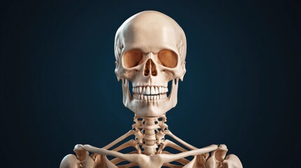 Realistic Human Skeleton Model with Detailed Anatomy Exhibited Against a Dark Background for Educational and Illustrative Purposes in Science and Medicine