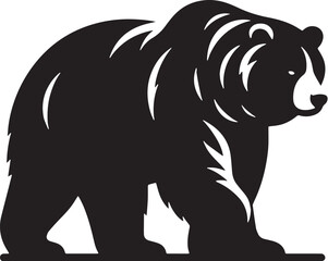 Grizzly Bear Silhouette line art vector illustration on white background