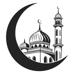 mosque and  moon ramadan eid mubarak clipart silhouette
