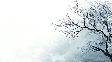 Watercolor Painting of a Tree Branch in Winter