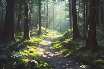 Obraz premium sun rays in the forest