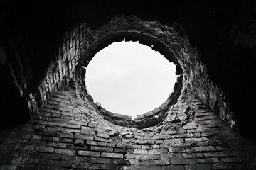 Ruined brick building, hole, sky, light, hope, texture, decay, architecture, photography