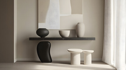 Elegant Console Design with Neutral and Abstract Elements, 3d rendering