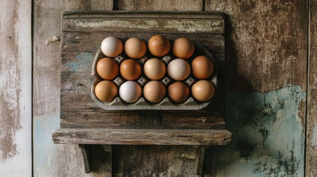 Brown eggs on a vintage wooden scale for a farmhouse kitchen vibe.