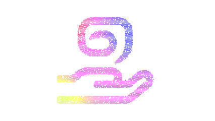 Icon hand holding magic is made up of LED square shapes. There are bright diodes and there are black dead diodes