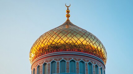 Golden Dome Mosque Architectural Detail Shining Brightly