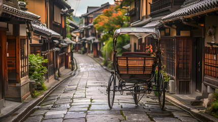 Fototapeta premium Exquisite Capture of a Traditional Jinrikisha on a Classic Japanese Street
