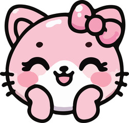 Cheerful Cat Kitty, with happy smiling face expression. Cute kawaii animals, kids flat vector illustration