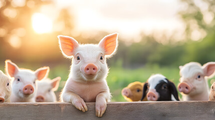 Picture of cute pig, pork, processed food, photograph or illustrator for advertising