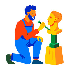 A flat illustration of man making sculpture