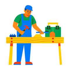 Flat character illustration of a woodworking person