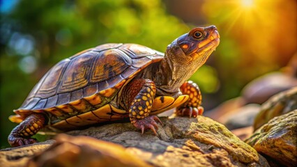 Coahuilan Box Turtle basking in the warm sunlight on a rocky outcropping , coahuilan box turtle