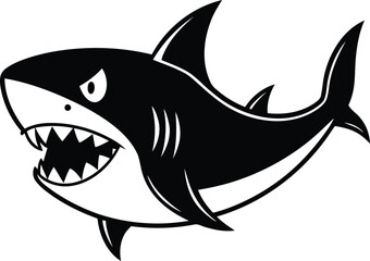 Shark silhouette vector illustration, Shark line art, Aggressive Shark vector