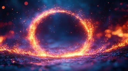 Obraz premium Abstract neon border with flickering light effects and random bright shapes, surrounding an empty space for text. Background in midnight blue